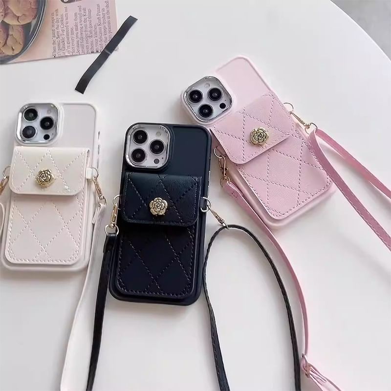 Leather Lanyard Card Case Phone Faux Holder