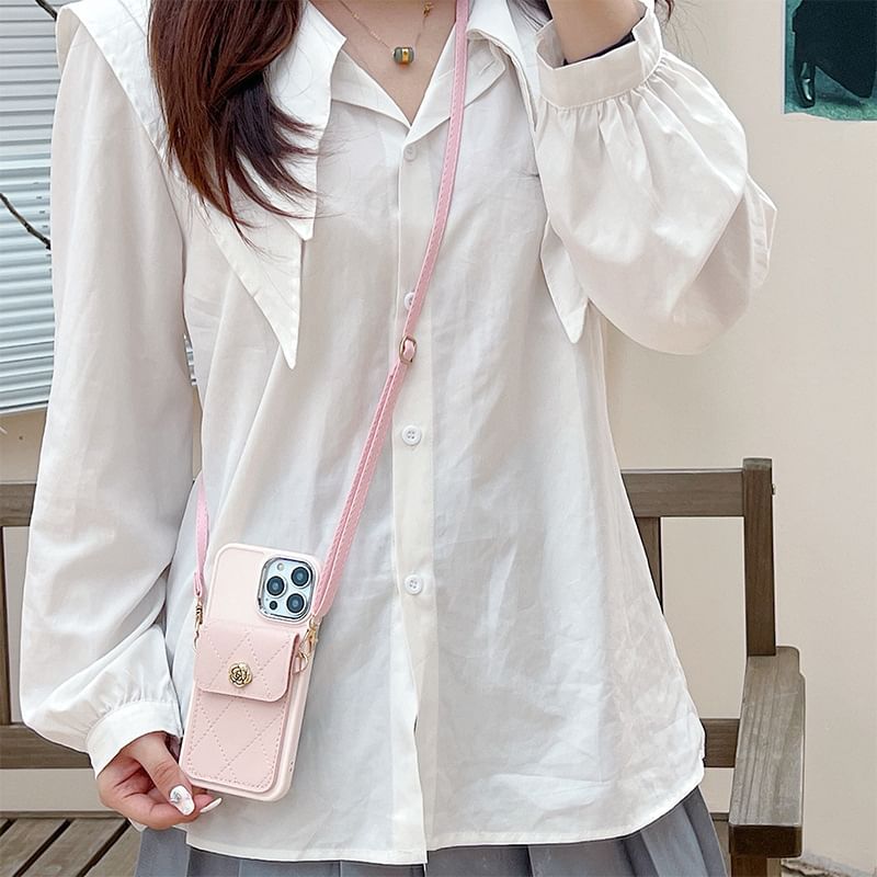 Leather Lanyard Card Case Phone Faux Holder