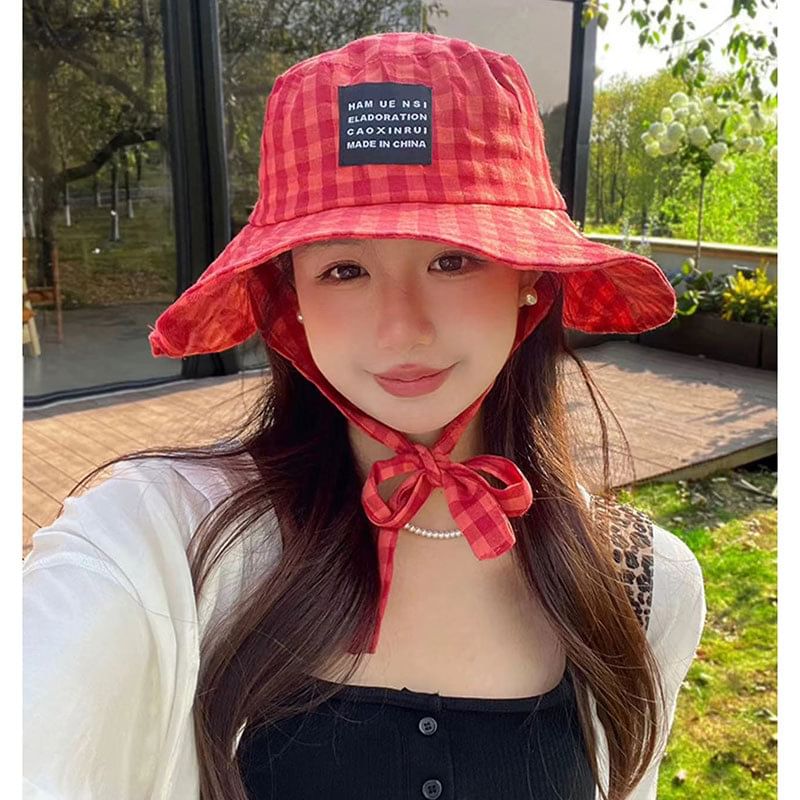 Lettering Hat Plaid Bucket Applique