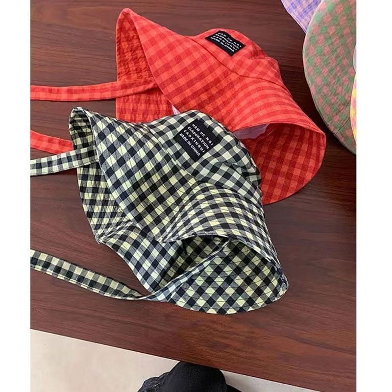 Lettering Hat Plaid Bucket Applique