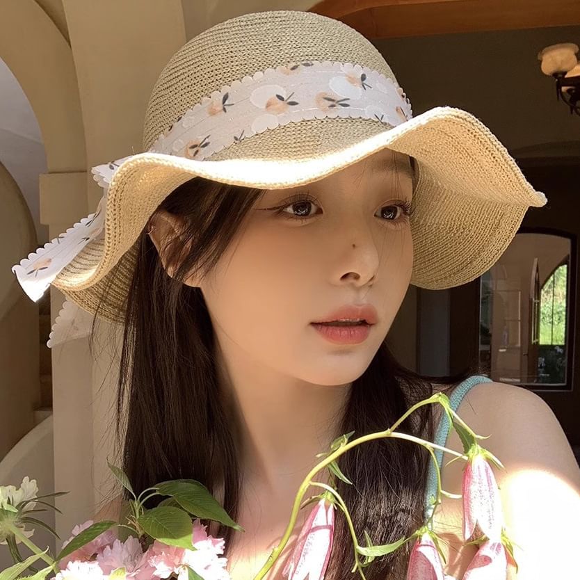 Hat Floral Straw Sun