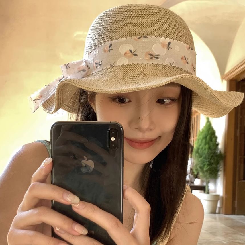 Hat Floral Straw Sun