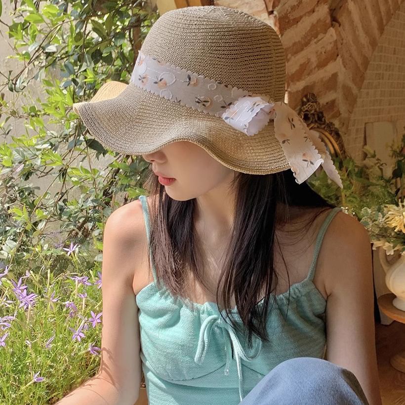 Hat Floral Straw Sun