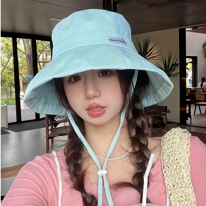 Lettering Striped Bucket Hat Applique