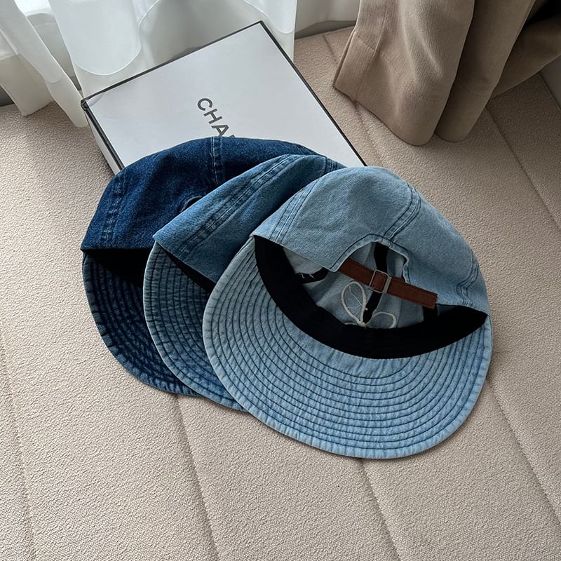Cap Bow Denim Wide Embroidered Brim Washed