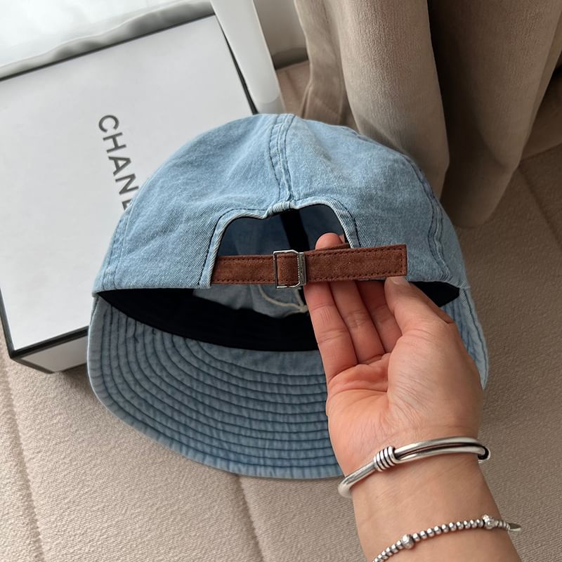 Cap Bow Denim Wide Embroidered Brim Washed