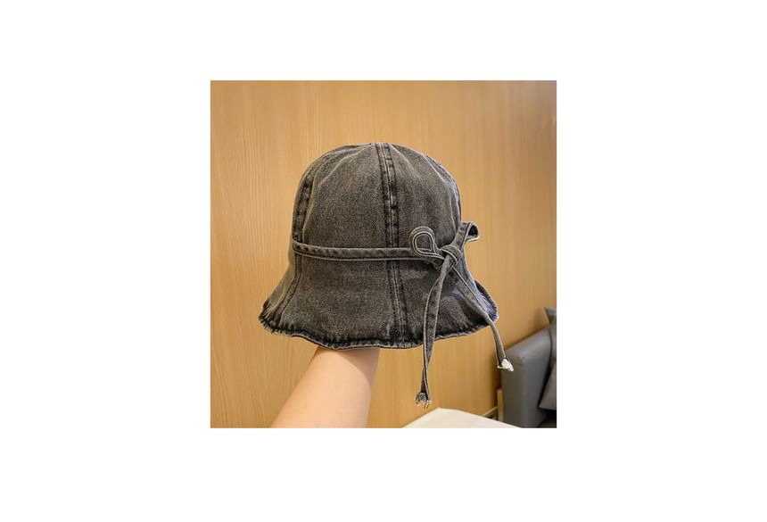 Denim Bow Hat Washed Cloche