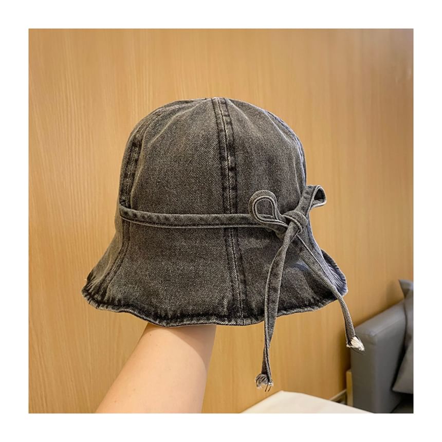 Denim Bow Hat Washed Cloche