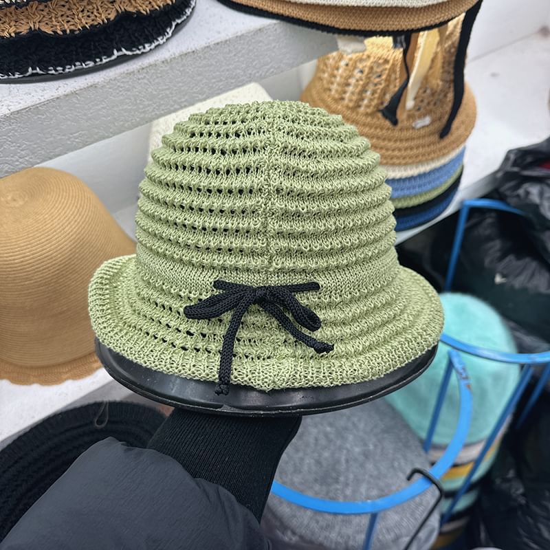 Bow Perforated Bucket Hat Knit