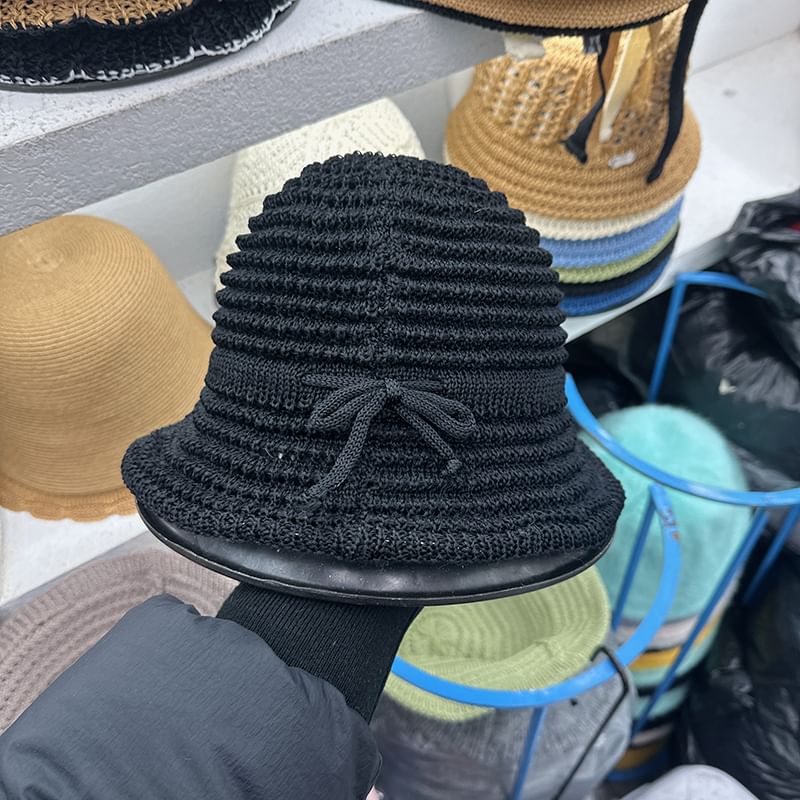 Bow Perforated Bucket Hat Knit