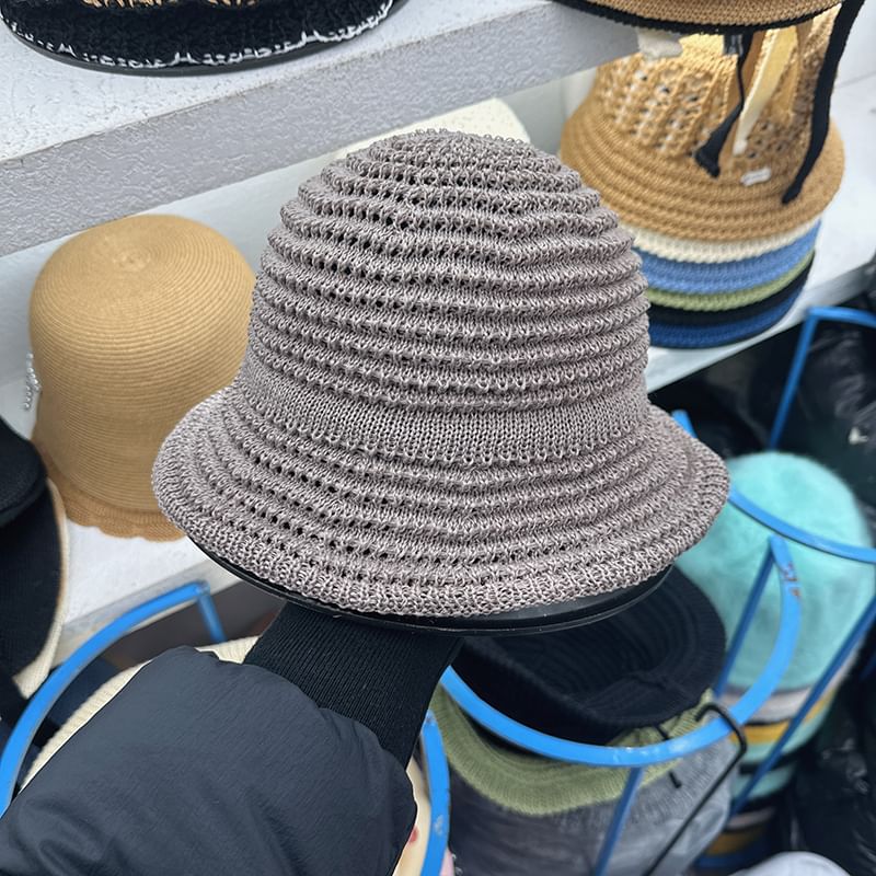 Bow Perforated Bucket Hat Knit