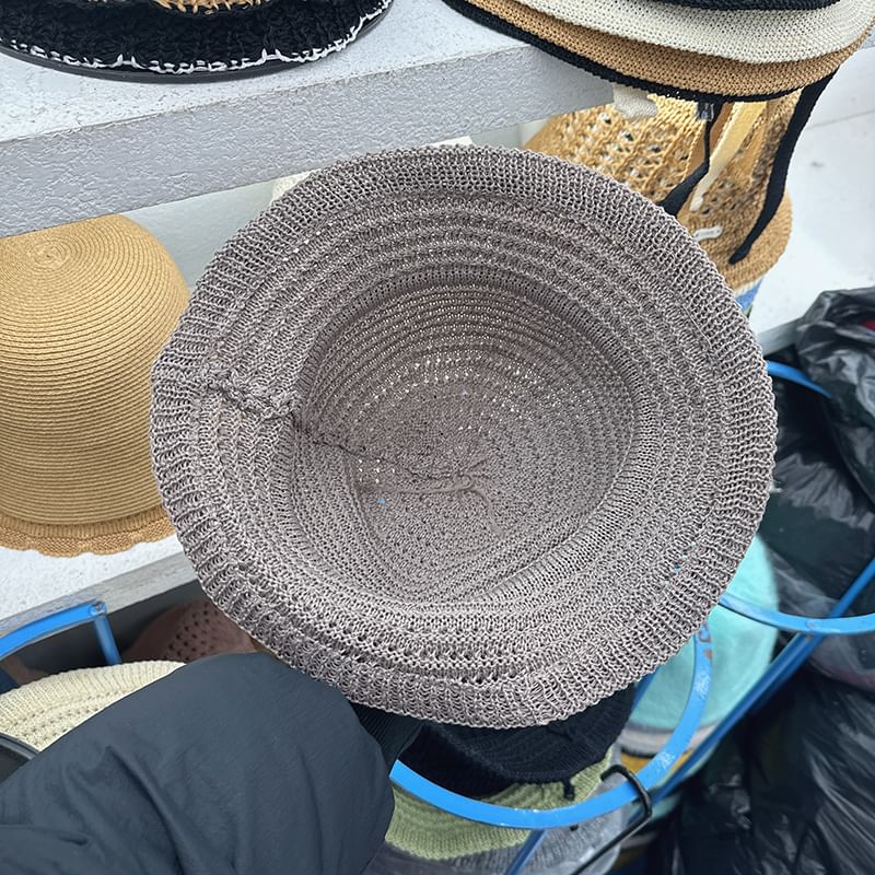 Bow Perforated Bucket Hat Knit