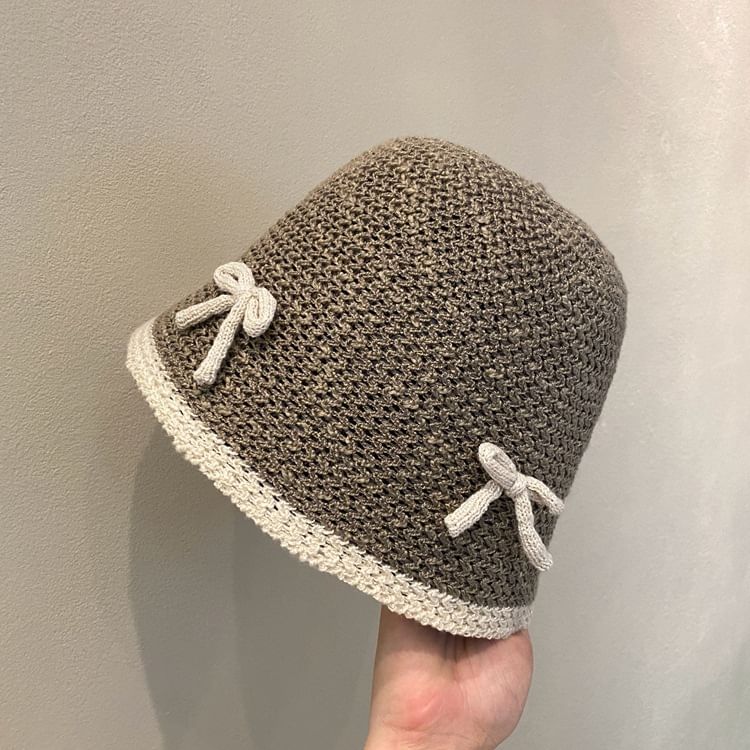 Cloche Bow Trim Contrast Knit Hat