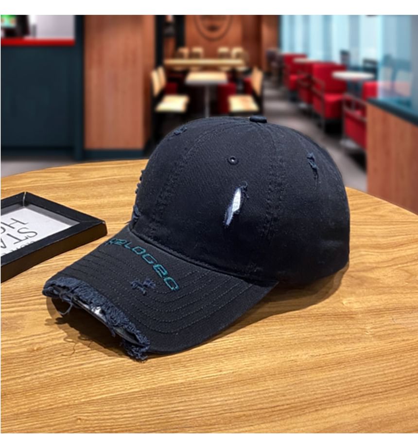 Embroidered Baseball Cap Lettering Distressed