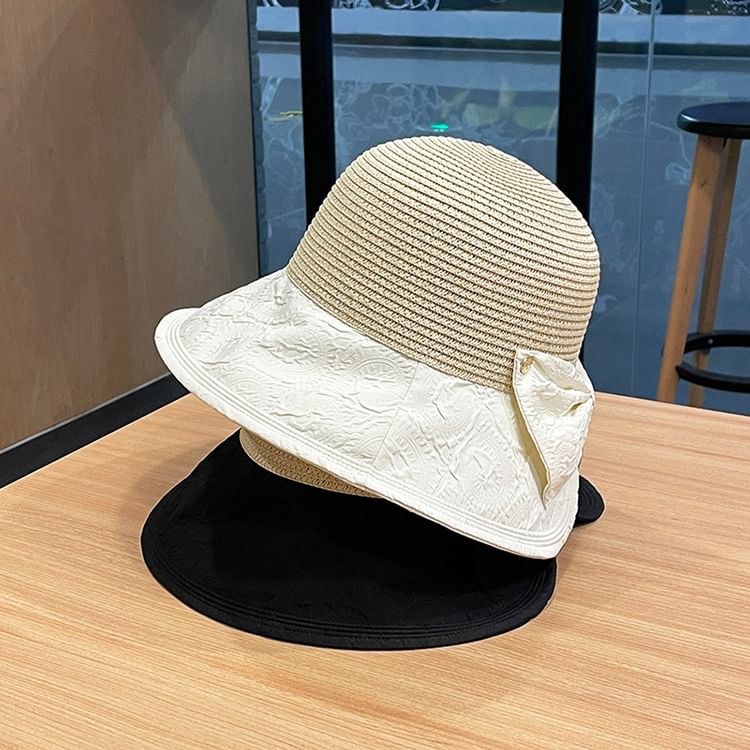 Hat Sun Two Straw Bow Tone