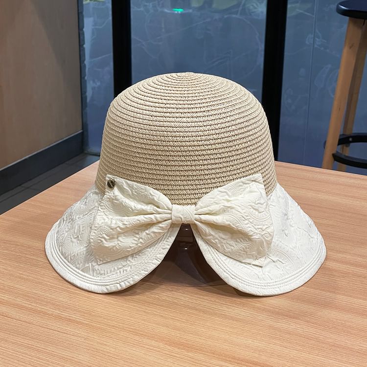 Hat Sun Two Straw Bow Tone