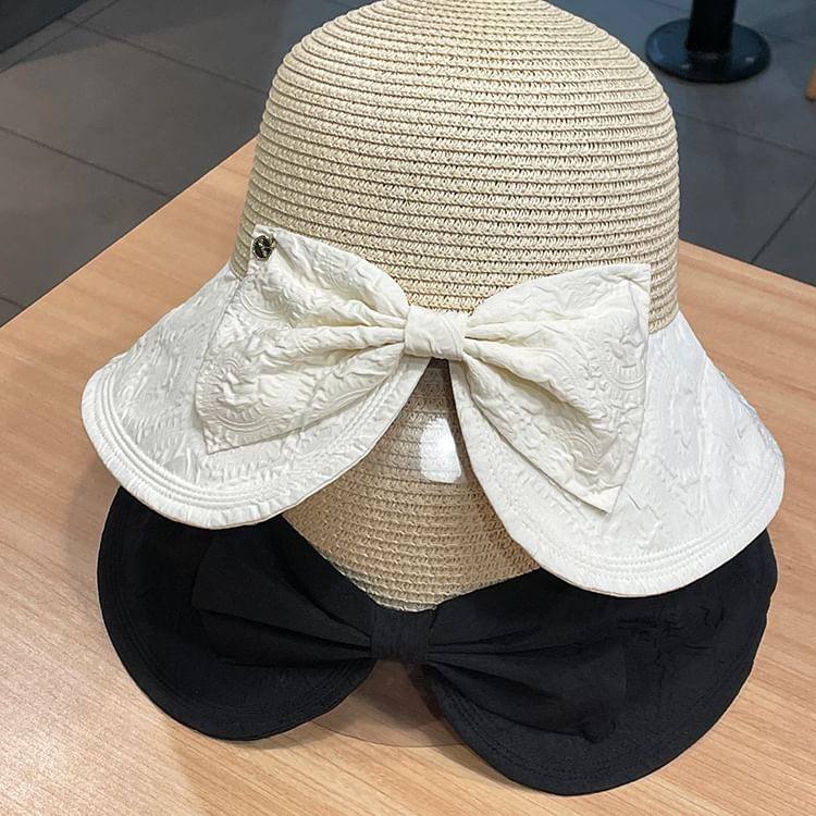 Hat Sun Two Straw Bow Tone