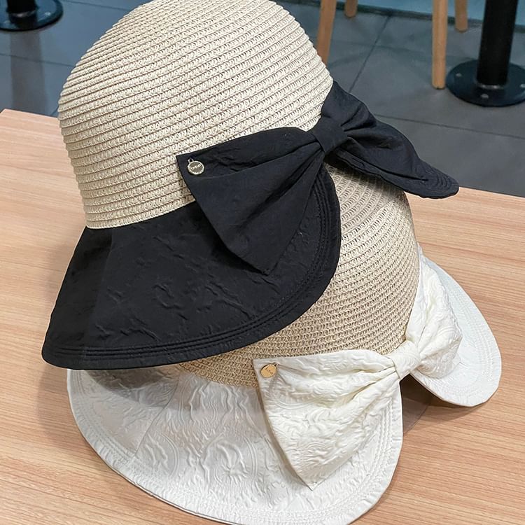 Hat Sun Two Straw Bow Tone