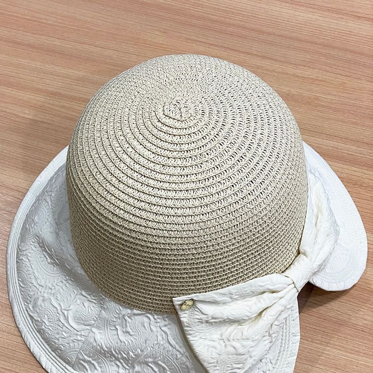 Hat Sun Two Straw Bow Tone