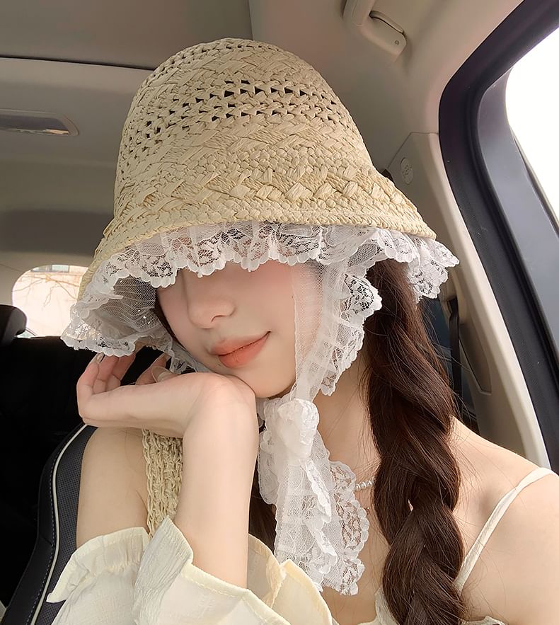 Trim Bucket Lace Hat Straw