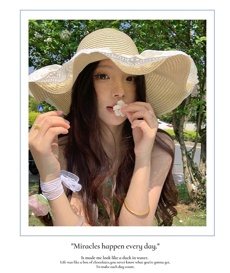 Straw Hat Panel Lace Sun