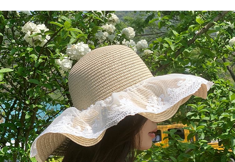 Straw Hat Panel Lace Sun