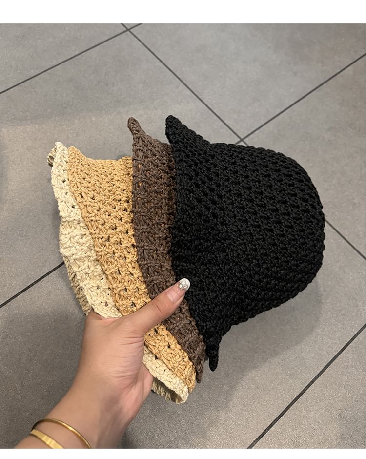 Perforated Bucket Plain Hat Knit