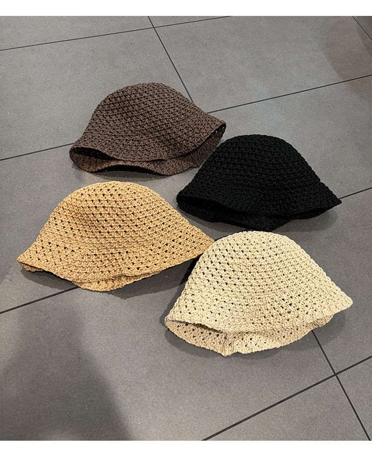 Perforated Bucket Plain Hat Knit