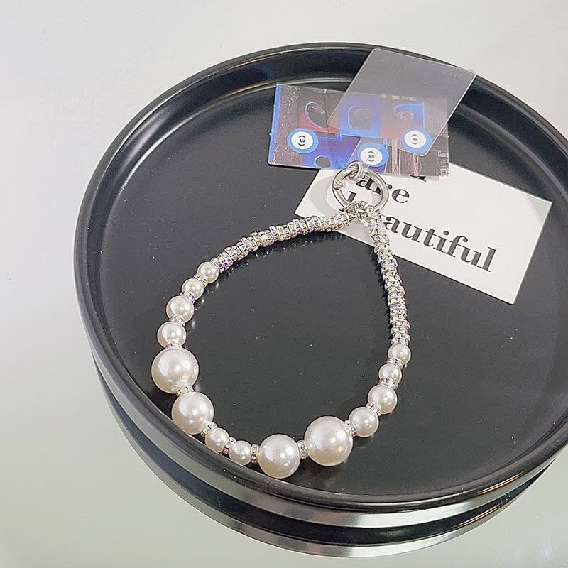 Pad Faux Rhinestone Lanyard Pearl Phone Strap with