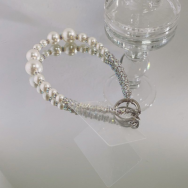 Pad Faux Rhinestone Lanyard Pearl Phone Strap with