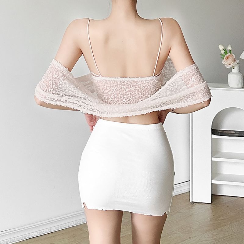 Sequin Top Plain Hooded Mesh Bustier