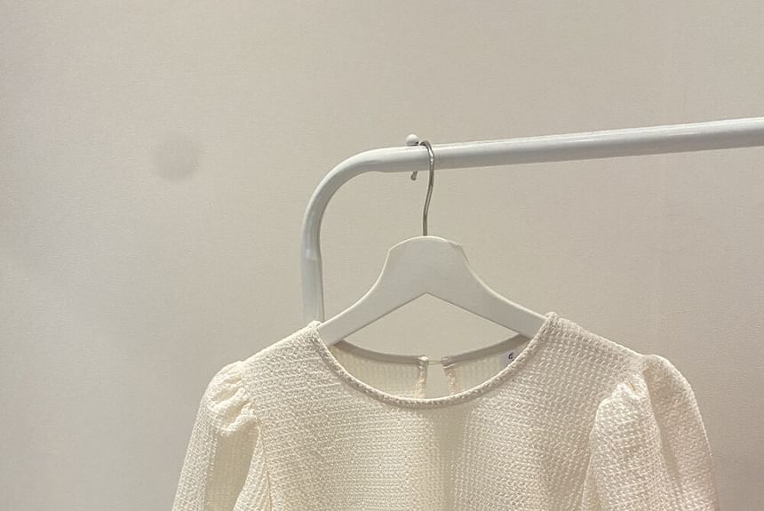 Short-Sleeve Round Neck Plain Waffle Top