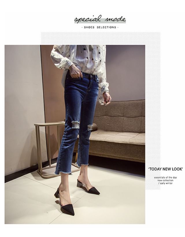 Panel Mules Transparent Toe Block Heel Pointed