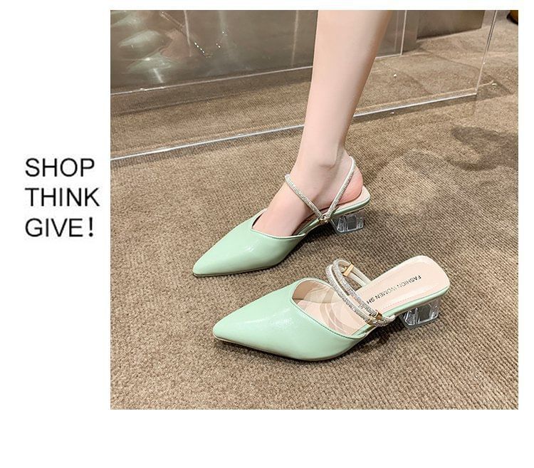 Mules Pointed Toe Heel Mary Jane Block