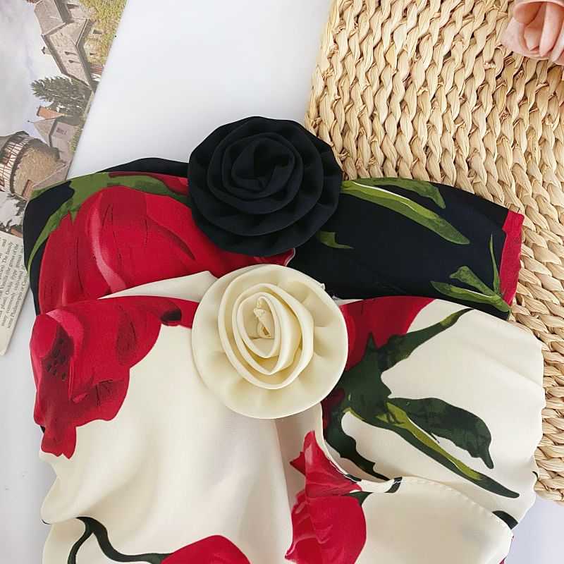 Floral Flower Accent Asymmetrical Crop Tube Top