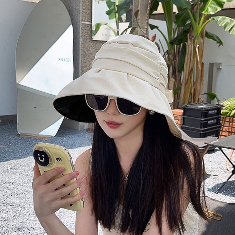 Wide Ruched Bow Brim Bucket Hat