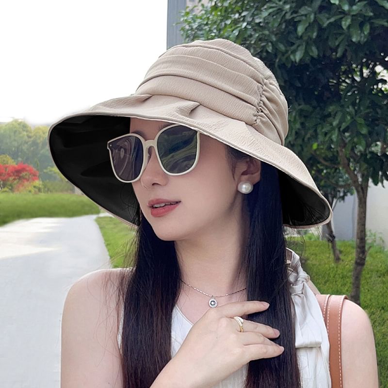 Wide Ruched Bow Brim Bucket Hat