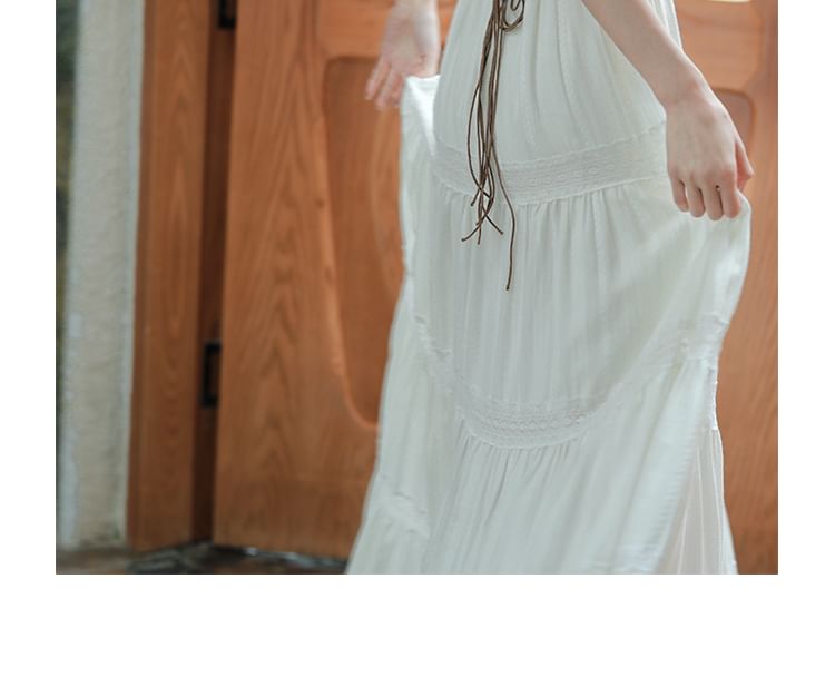 Crew Neck Short-Sleeve Solid A-Line Maxi Dress