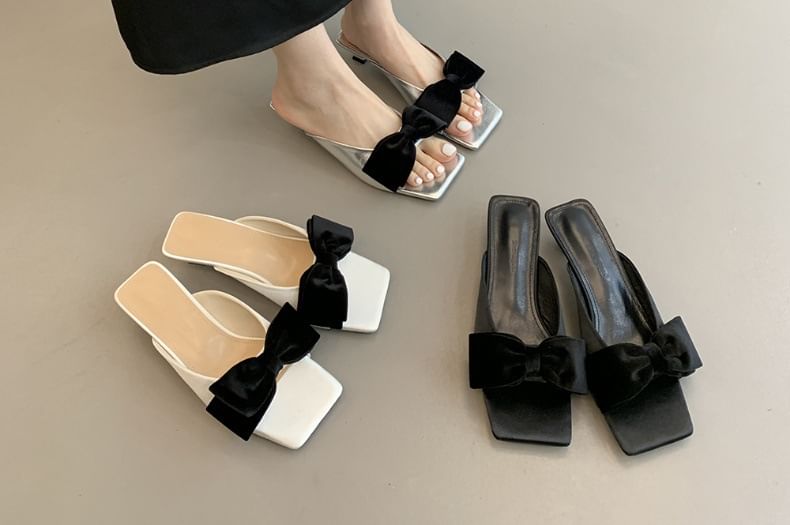 Bow Heel Slide Kitten Sandals