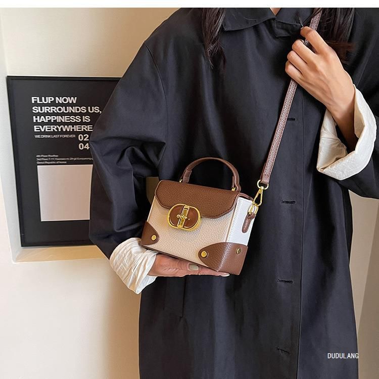 Handle Flap Crossbody Top Plain Leather Bag Faux