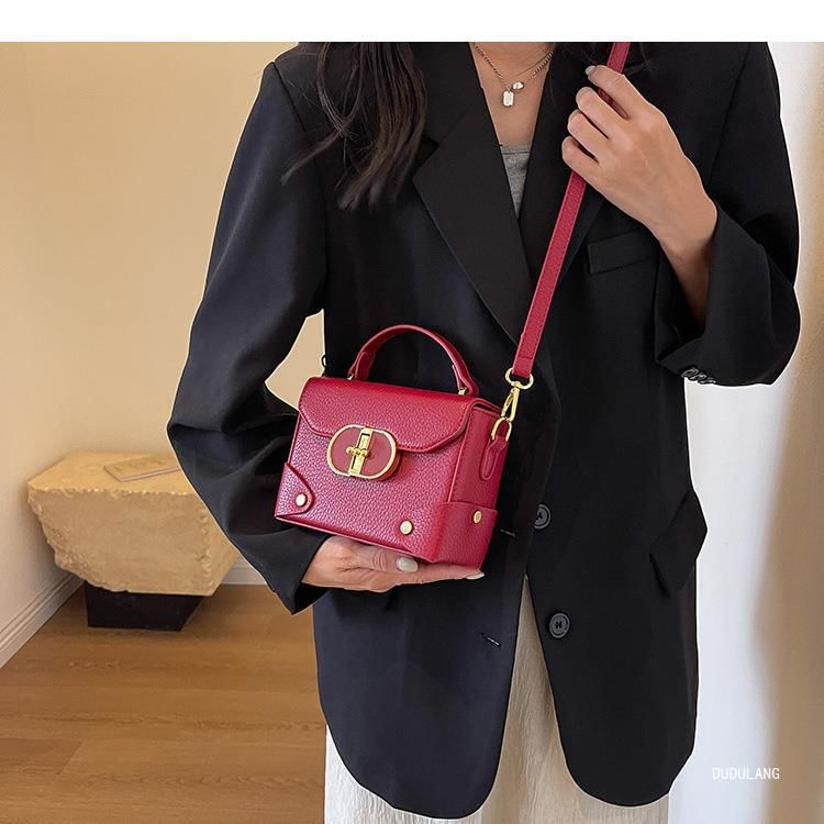 Handle Flap Crossbody Top Plain Leather Bag Faux