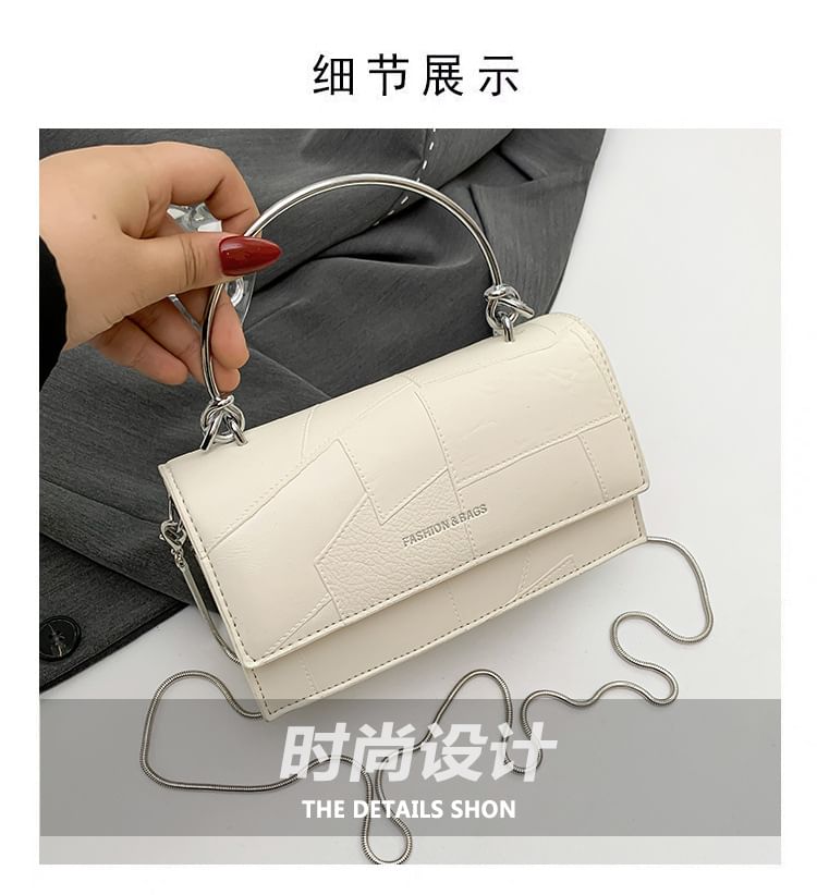 Bag Crossbody Chain Handle Faux Flap Leather Strap Top