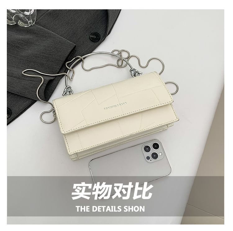Bag Crossbody Chain Handle Faux Flap Leather Strap Top