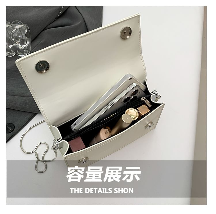 Bag Crossbody Chain Handle Faux Flap Leather Strap Top