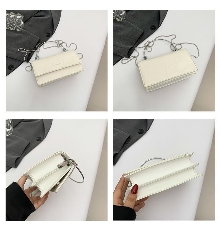 Bag Crossbody Chain Handle Faux Flap Leather Strap Top