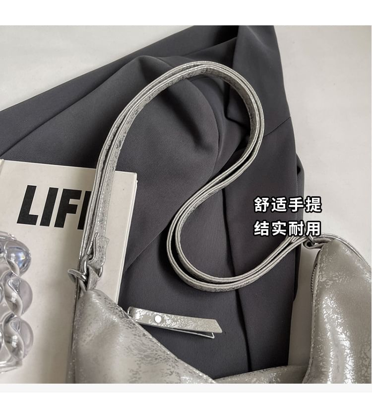 Backpack Plain Zipped Leather Chain Strap Faux