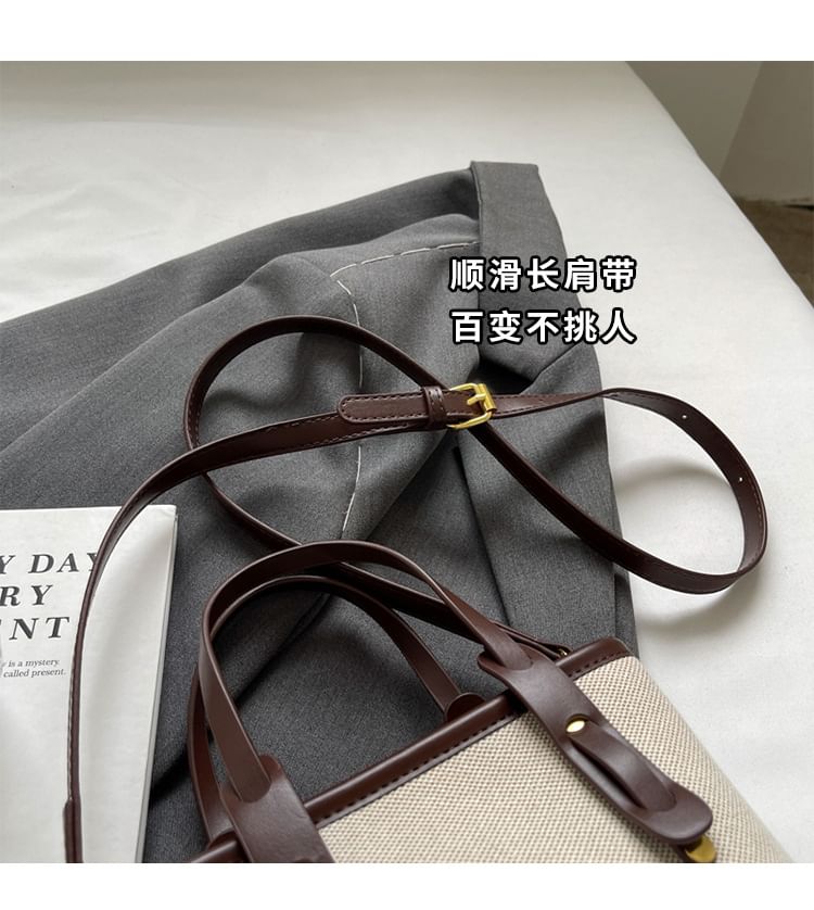 Bucket Leather Two Bag Faux Canvas Panel Tone