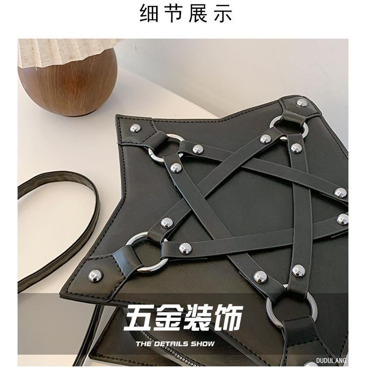 Crossbody Studded Leather Bag Star Faux Shape