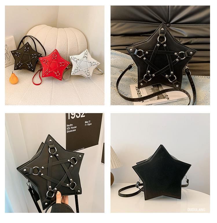 Crossbody Studded Leather Bag Star Faux Shape