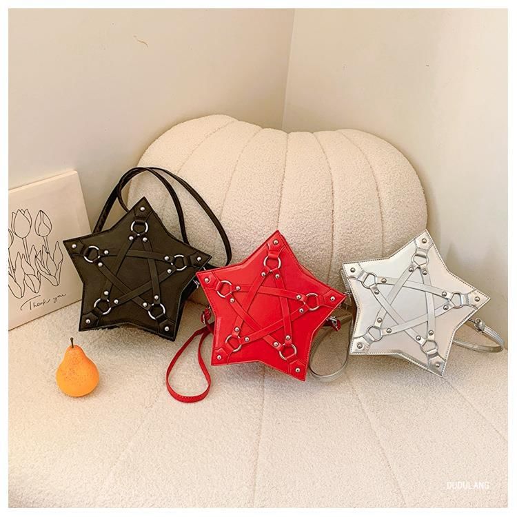 Crossbody Studded Leather Bag Star Faux Shape